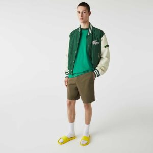 Khaki Green Lacoste Regular Fit Stretch Organic Cotton Bermuda Shorts | YIDMPC-024