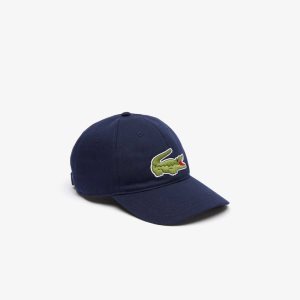 Navy Blue Lacoste Adjustable Organic Cotton Twill Cap | ZSQXNU-968