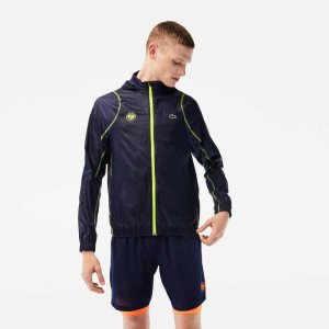 Navy Blue / Yellow Lacoste SPORT Roland Garros Edition After-Match Jacket | SXQWRJ-957