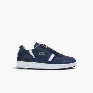 Nvy/Wht Lacoste T-Clip Leather and Suede Sneakers | HTBAMI-973