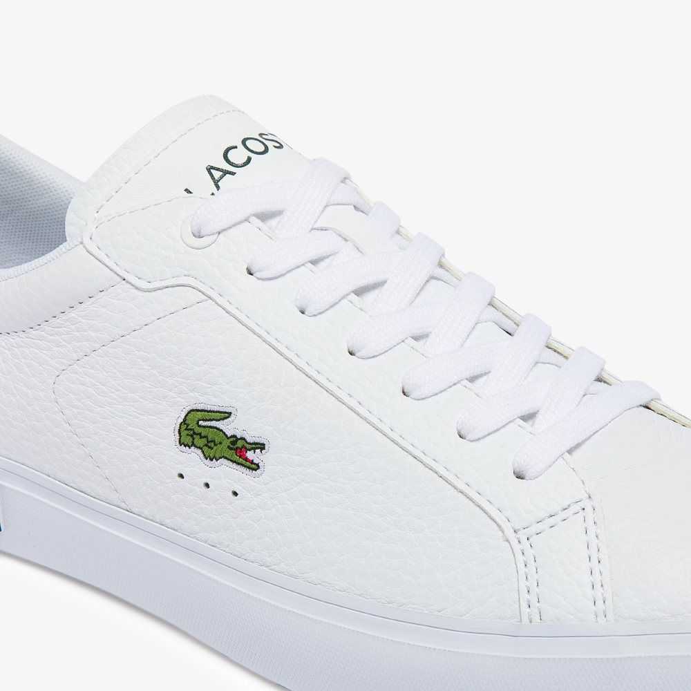 White/Dark Green Lacoste Powercourt Leather Sneakers | DCSHYW-217